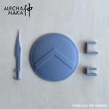 MechaNaka's Gunpla weapon - A miniature sword and shield combo inspired by those used by Spartan warriors.