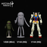 MechaNaka's Gunpla model kit - MS-39 Saku model kit. 
This model kit features two exchangeable eye types, two exchangeable right hands (one with gun and one without gun), and a upright standing base.  Size Comparison.