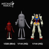 MechaNaka's Gunpla model kit - MS-39S Saku (Char's Version) model kit.
This model kit features two exchangeable eye types, two exchangeable right hands (one with gun and one without gun), and a upright standing base. Size comparison.