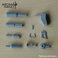 MechaNaka's Gunpla weapon - A miniature bazooka modeled after those used by Dom type mobile suits. Features rotatable aiming scopes, trigger hand grip, and supporting hand grip. Especially suitable to add to your Zeon type Gunpla! Parts you will receive.