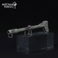 MechaNaka's Gunpla weapon - A miniature bazooka modeled after those used by Dom type mobile suits. Features rotatable aiming scopes, trigger hand grip, and supporting hand grip. Especially suitable to add to your Zeon type Gunpla!