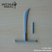 MechaNaka's Gunpla weapon - A miniature sword inspired by Dracule "Hawk Eyes" Mihawk's sword, Yoru, from One Piece. With this gigantic black blade, Mihawk holds the title of the "Strongest Swordsman in the World". Parts you will receive - HG.