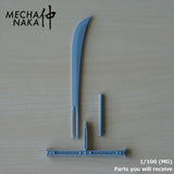 MechaNaka's Gunpla weapon - A miniature sword inspired by Dracule "Hawk Eyes" Mihawk's sword, Yoru, from One Piece. With this gigantic black blade, Mihawk holds the title of the "Strongest Swordsman in the World". Parts you will receive - MG.