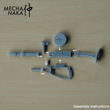 MechaNaka's Gunpla weapon - A miniature machine gun modeled after those used by Zaku type mobile suits. Features rotatable aiming scopes and supporting hand grip. Especially suitable to add to your Zeon type Gunpla! Assembly Instructions.