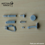 MechaNaka's Gunpla weapon - A miniature machine gun modeled after those used by Zaku type mobile suits. Features rotatable aiming scopes and supporting hand grip. Especially suitable to add to your Zeon type Gunpla! Parts you will receive.